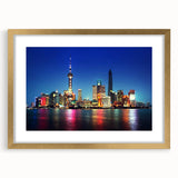 Extra large wall art featuring an abstract depiction of the Shanghai skyline in textured gold and black tones.