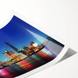 Extra large wall art featuring line art flowers and Shanghai skyline in black and white on rolled canvas.