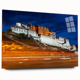 Large abstract wall art of a Tibetan landscape on acrylic glass, in muted earth tones.