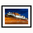 Extra large framed abstract art print depicting colorful, textured scenery of Tibet, ideal for living room decor.