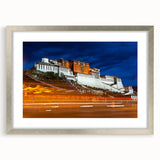 Textured art print of abstract Tibetan landscape in muted earth tones on a framed canvas, suitable for bedroom decor.