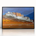 Large abstract wall art featuring a mid-century modernist style scene of Tibet, framed in black acrylic.