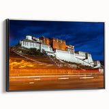 Black and white landscape art painting of Tibet on framed canvas, ideal for bedroom wall decor.