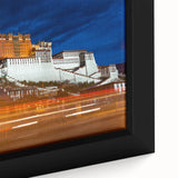 Extra large black wall art featuring a textured, colorful Tibetan landscape on framed canvas, suitable for living room decor.