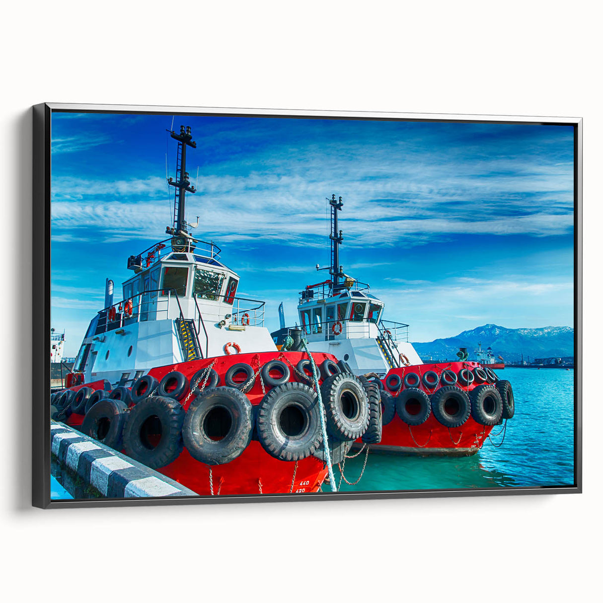 Black and white framed canvas of a vintage-style Asian landscape, ideal for bedroom decor.