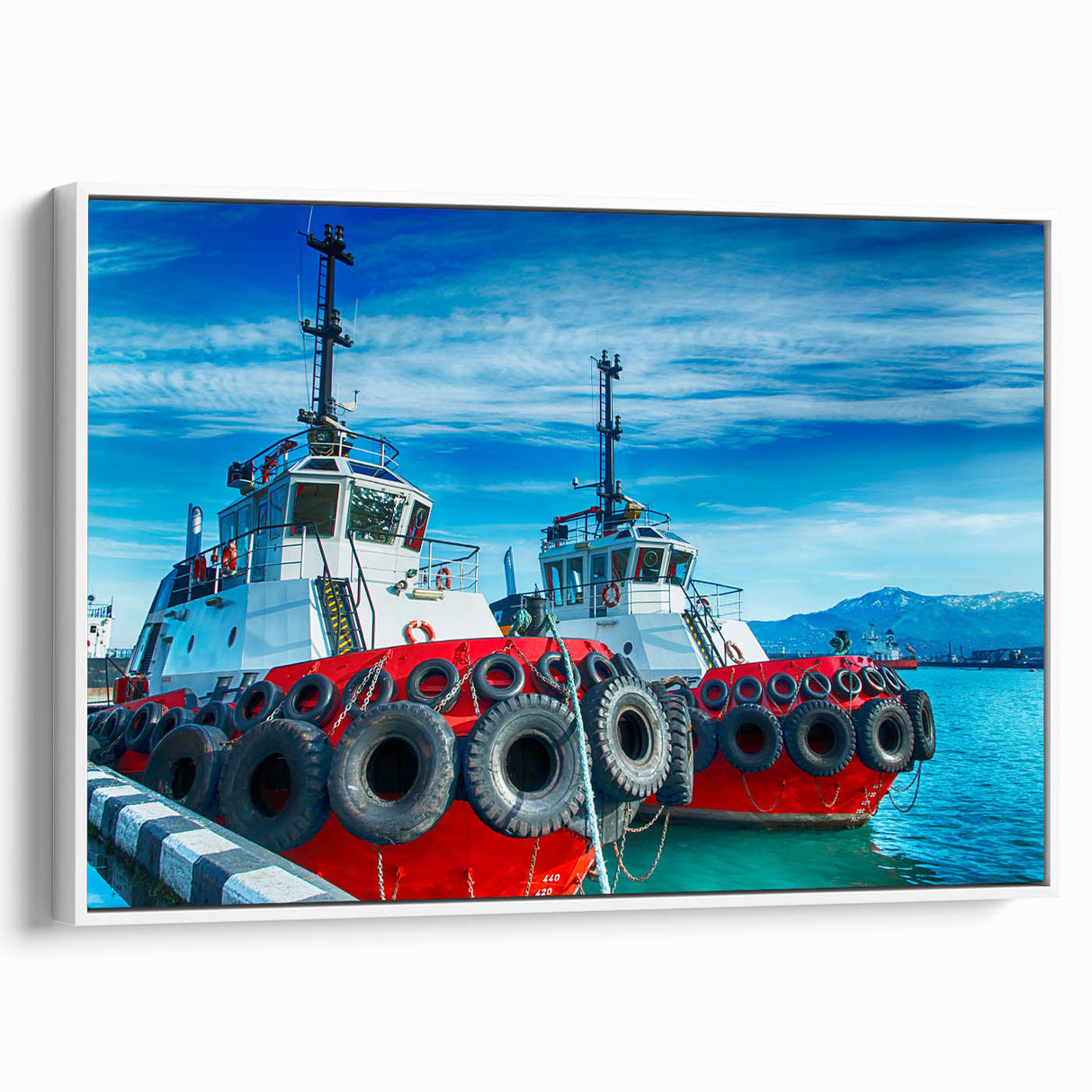 Vintage poster art of a Georgian landscape on extra large framed canvas, featuring vibrant colors against a black background.