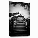 Acrylic print of large abstract Hong Kong skyline in muted gray and blue tones, suitable for bedroom or dining room art.