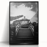 Large abstract wall art depicting the Hong Kong skyline in muted gray and blue tones, framed in black acrylic.
