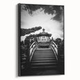 Framed canvas of black and white Hong Kong landscape, vintage poster style, ideal for bedroom wall art.
