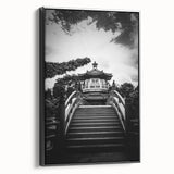 Framed canvas of black and white Hong Kong landscape, vintage poster style, ideal for bedroom wall art.
