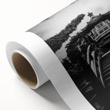 Art Deco-style poster depicting Hong Kong skyline in muted gray and blue tones on rolled canvas, ideal for nursery wall art.