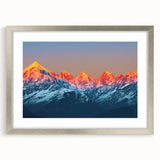 Textured abstract art print depicting a serene Indian landscape in muted earth tones, framed in silver.