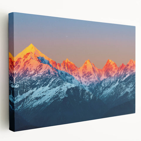 Large canvas print of a serene Indian landscape in soft green and blue tones, ideal for kitchen wall art.