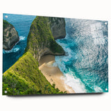 Large abstract wall art depicting a serene Indonesian landscape on acrylic glass, suitable for bedroom or dining room decor.