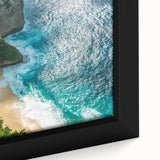 Extra large framed canvas featuring a textured depiction of an Indonesian landscape in black with colorful art accents.