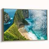 Framed canvas depicting a serene Indonesian landscape in muted earth tones, ideal for bedroom wall art.