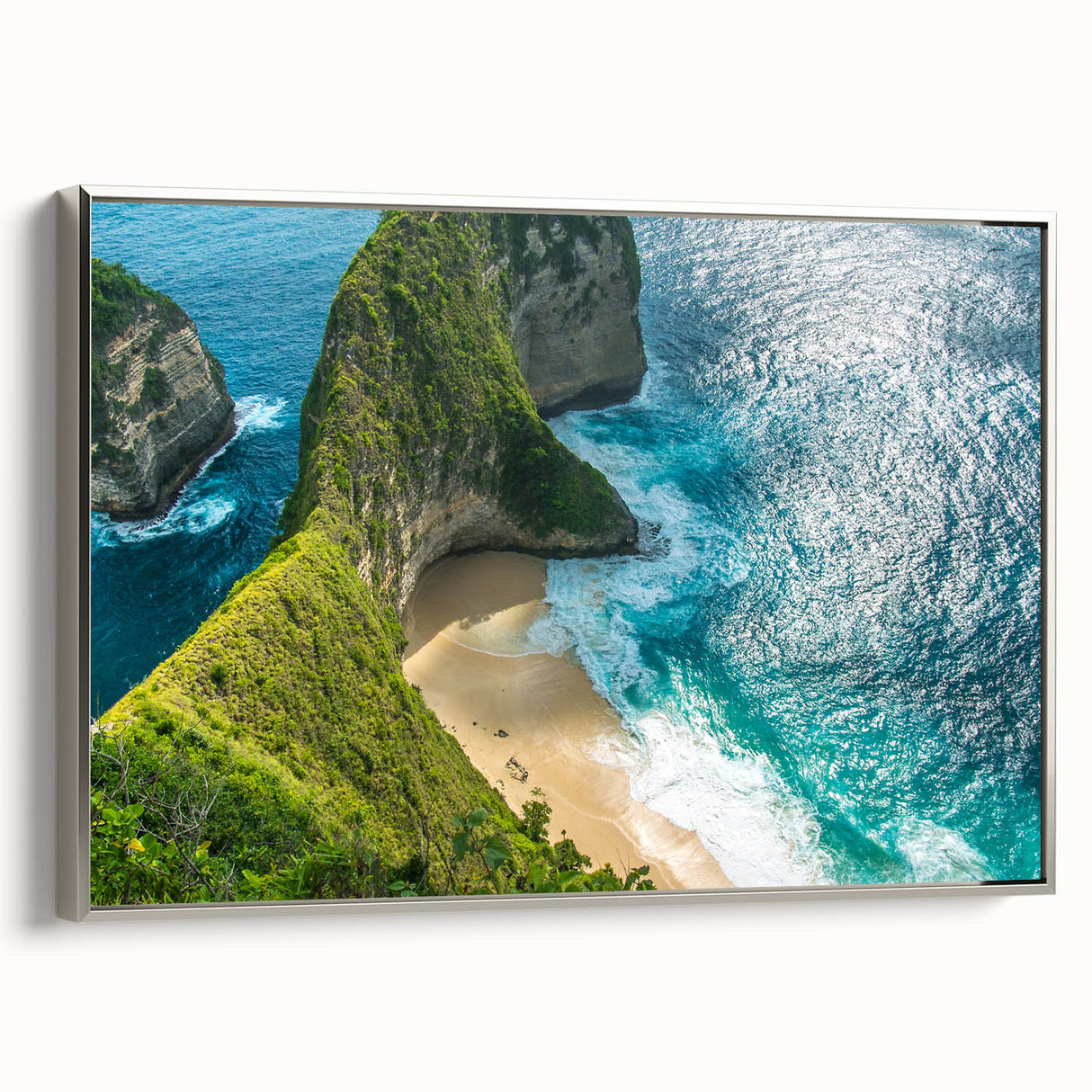 Landscape art painting of a scenic Indonesian view in colorful art tones on framed canvas.