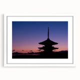 Abstract art print of a Kyoto landscape in muted earth tones on a framed white mat, ideal for dining room decor.