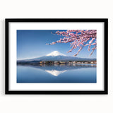 Extra large framed print of abstract Mount Fuji in vibrant colors, ideal for living room decor.