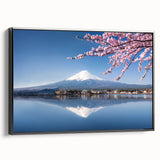 Black and white wall art of Mount Fuji landscape on framed canvas, suitable for bedroom decor.