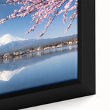 Extra large framed canvas depicting Mount Fuji with textured black foreground and colorful sky, ideal for living room decor.