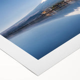 Art deco poster of Mount Fuji with pastel shades on rolled canvas, ideal for dining room decor.