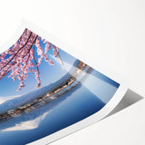 Extra large wall art featuring a line art depiction of Mount Fuji with floral accents in muted colors.