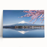 Black and white image of Mount Fuji on a large stretched canvas, ideal for kitchen wall art or bedroom decor.