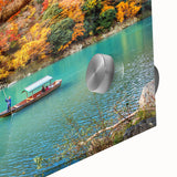 Large abstract wall art depicting a mid-century modernist Japanese scenery in muted earth tones, ideal for dining room art.