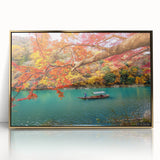 Large acrylic print of a serene Japanese landscape in soft gold tones, framed, ideal for modern nursery decor.