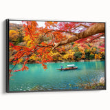 Black and white framed canvas featuring a vintage Japanese landscape, ideal for bedroom decor.