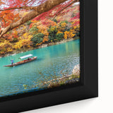 Extra large framed canvas featuring a textured, colorful depiction of a Japanese landscape in predominantly black tones.