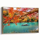 Framed canvas of a vintage Japanese landscape in muted gold and black tones, ideal for bedroom wall decor.