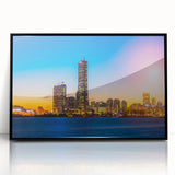 Large abstract wall art of Seoul skyline in muted gray tones on a framed acrylic, suited for modern art wall decor.