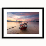 Colorful abstract art print of a Malaysian landscape in vibrant hues on a large framed canvas, ideal for living room decor.