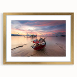 Extra large abstract art print depicting a textured Malaysian landscape in muted earth tones, framed in gold.