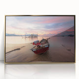 Mid-century modernist art of Malaysian landscape in gold frame, acrylic print, suited for modern art wall decor.