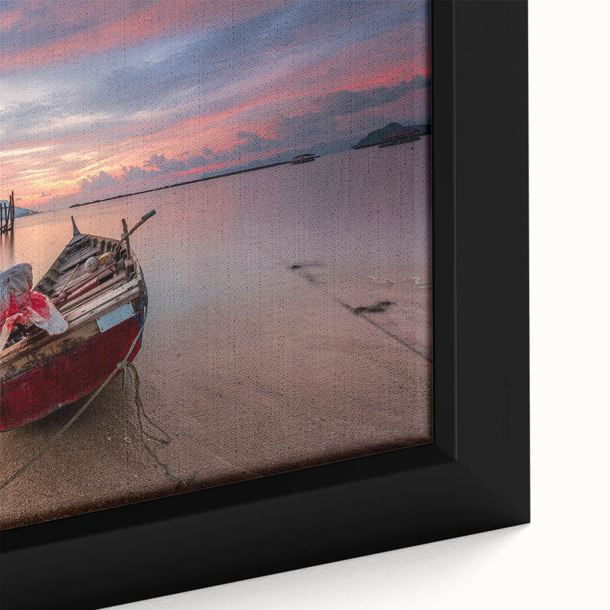 Extra large black wall art featuring a textured, colorful Malaysian scenery on framed canvas, ideal for living room decor.
