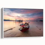 Vintage poster art of a Malaysian landscape in vibrant colors on a framed canvas, ideal for living room decor.