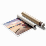 Extra large rolled print of a Malaysian scenery with lush floral elements in vibrant greens and blues.