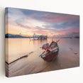 Large canvas print of a Malaysian landscape in muted green and blue tones, suitable for kitchen wall art.