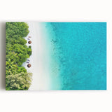 Black and white photograph of Maldives scenery on stretched canvas, ideal for kitchen wall art.
