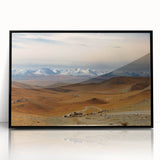 Large abstract wall art depicting a Mongolian landscape in muted earth tones on a framed acrylic panel.