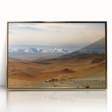 Framed acrylic print of a Mongolian landscape in muted earth tones, ideal for modern art wall decor.
