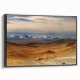 Black and white framed canvas of a Mongolian landscape, ideal for bedroom wall art.