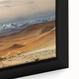 Extra large framed canvas depicting a textured, colorful Mongolian landscape, ideal for living room decor.