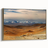 Framed canvas depicting a vintage-style Mongolian landscape in muted gold and black tones.
