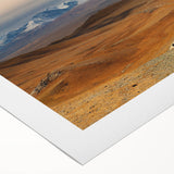 Art deco poster featuring a serene Mongolian landscape in soft earth tones on rolled canvas, ideal for dining room decor.