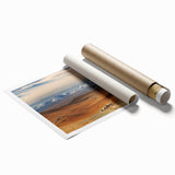 Extra large rolled print depicting a tranquil Mongolian landscape with soft floral elements in muted earth tones.