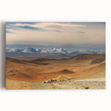 Black and white photograph of Mongolian landscape on large stretched canvas, suited for kitchen wall art.